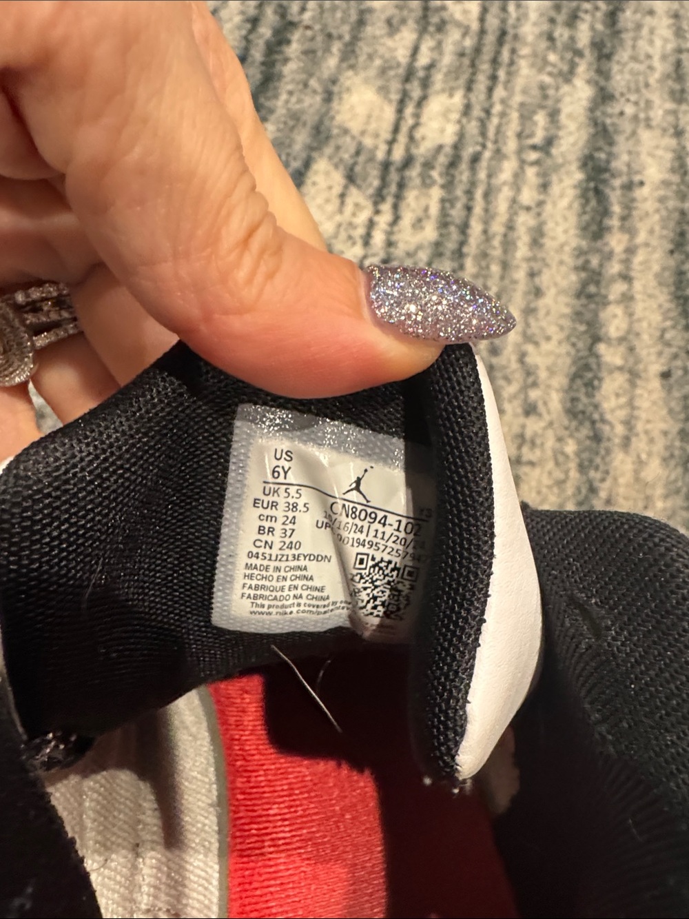 Jordan Kids White and Black Basketball Shoes with Red Jumpman Accent - Picture 6 of 6